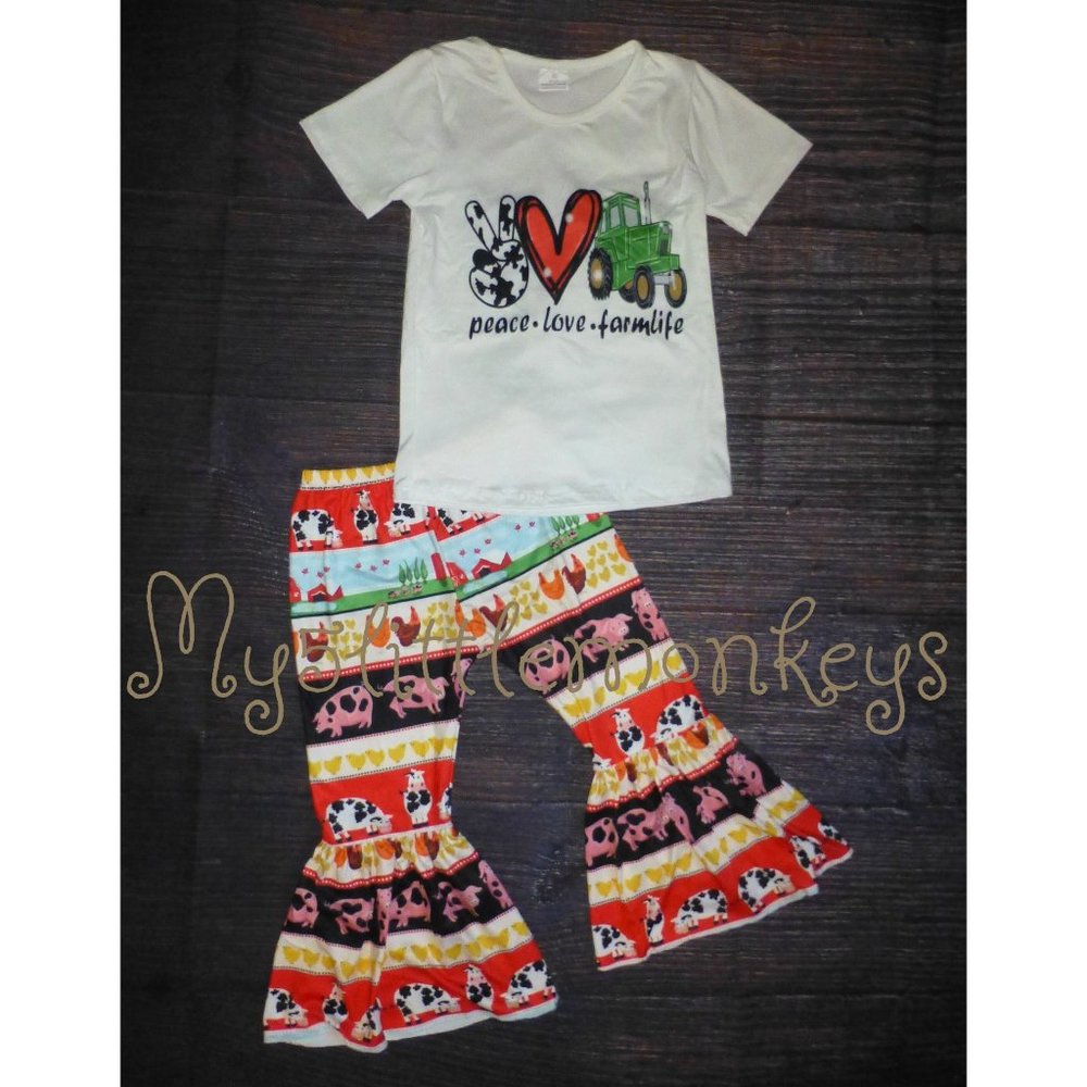 Girls Boutique Farm Life Bell Bottoms Outfit Set